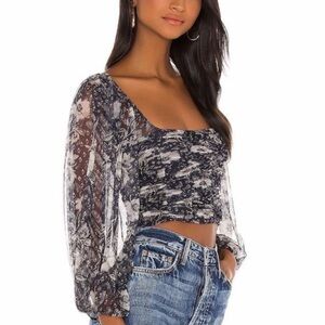 Free People Lilia Navy Boho Top